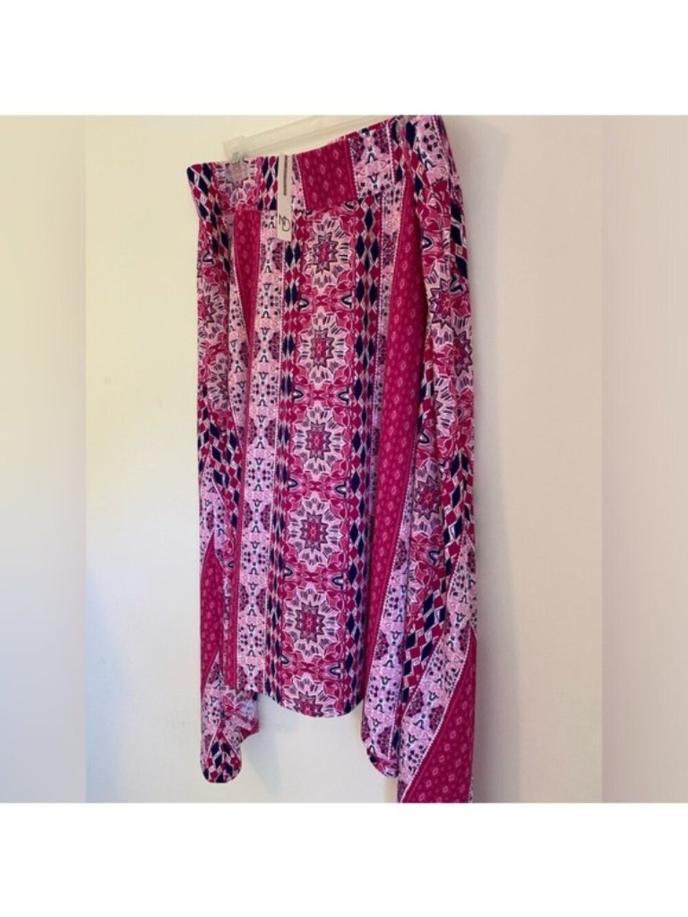 New! New Directions Pink Patterned Midi-Skirt Handkerchief Hem Size L - Picture 2 of 10